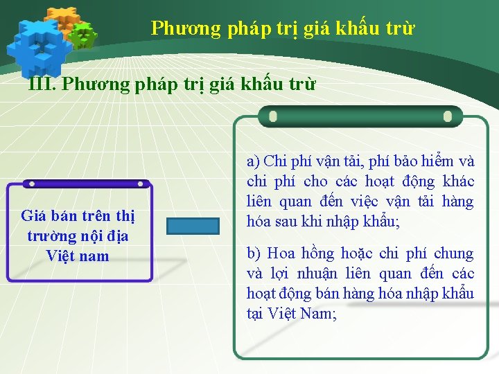 Phương pháp trị giá khấu trừ III. Phương pháp trị giá khấu trừ Giá