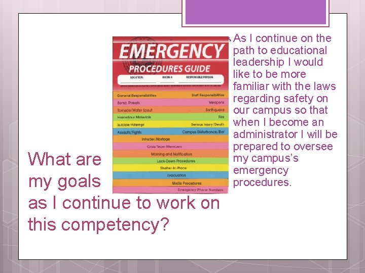  As What are my goals as I continue to work on this competency?