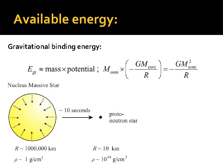 Available energy: Gravitational binding energy: 