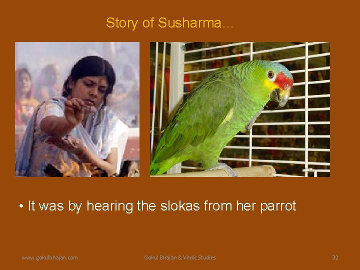 Story of Susharma… • It was by hearing the slokas from her parrot www.