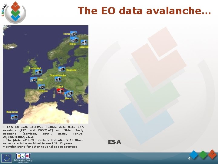 The EO data avalanche… • ESA EO data archives include data from ESA missions