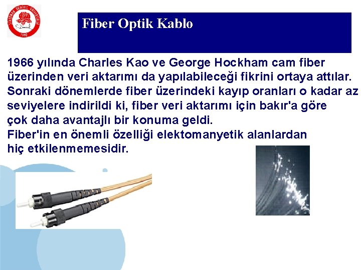 SDÜ Fiber Optik Kablo KMYO 1966 yılında Charles Kao ve George Hockham cam fiber