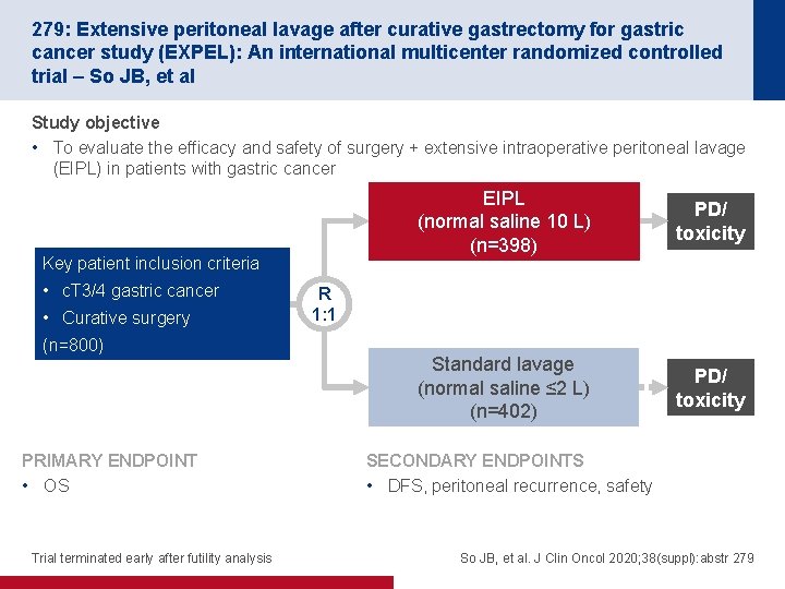 279: Extensive peritoneal lavage after curative gastrectomy for gastric cancer study (EXPEL): An international