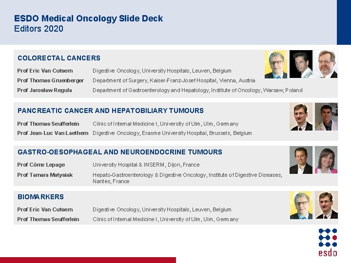 ESDO Medical Oncology Slide Deck Editors 2020 COLORECTAL CANCERS Prof Eric Van Cutsem Digestive