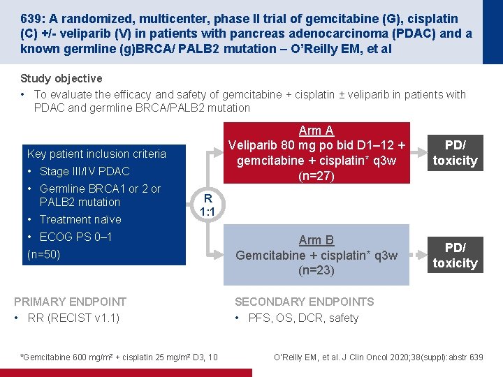 639: A randomized, multicenter, phase II trial of gemcitabine (G), cisplatin (C) +/- veliparib