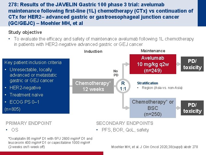 278: Results of the JAVELIN Gastric 100 phase 3 trial: avelumab maintenance following first-line