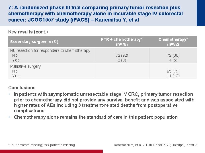 7: A randomized phase III trial comparing primary tumor resection plus chemotherapy with chemotherapy