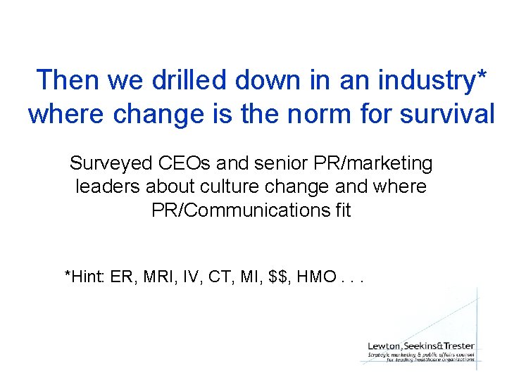 Then we drilled down in an industry* where change is the norm for survival
