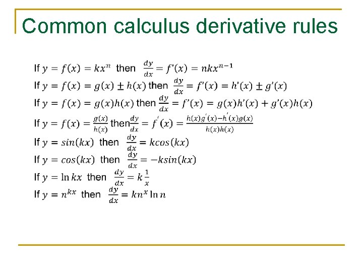 Common calculus derivative rules 