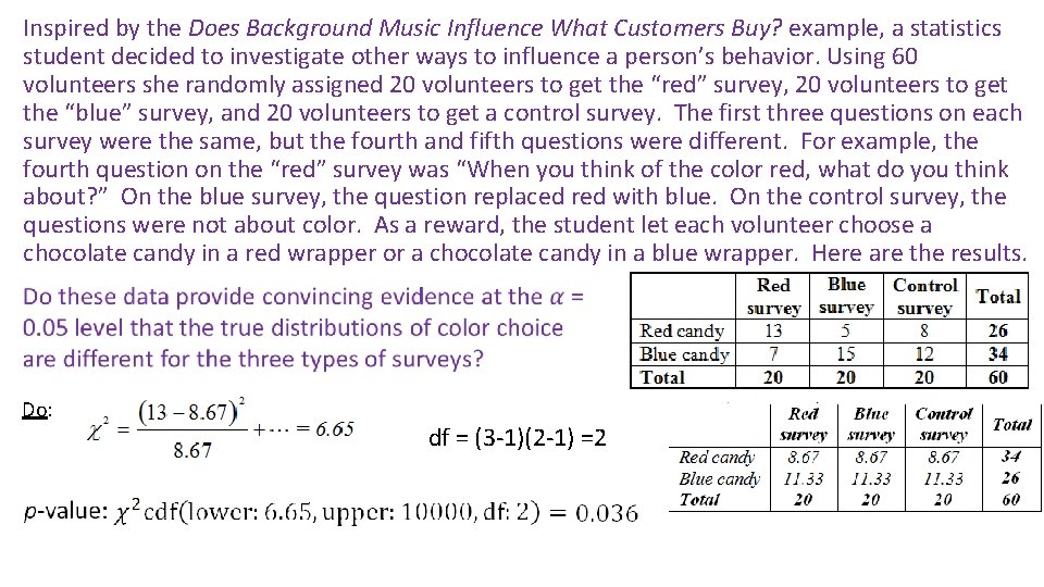 Inspired by the Does Background Music Influence What Customers Buy? example, a statistics student