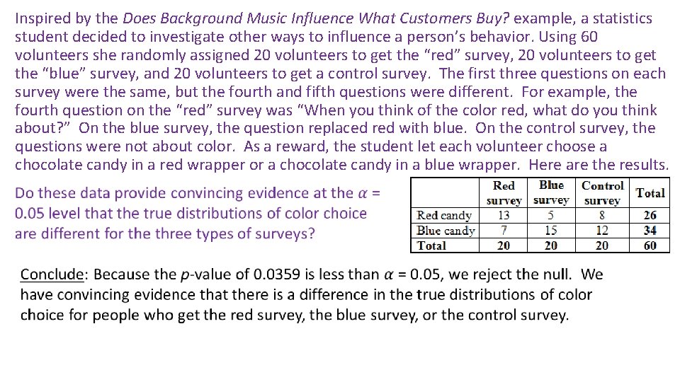 Inspired by the Does Background Music Influence What Customers Buy? example, a statistics student