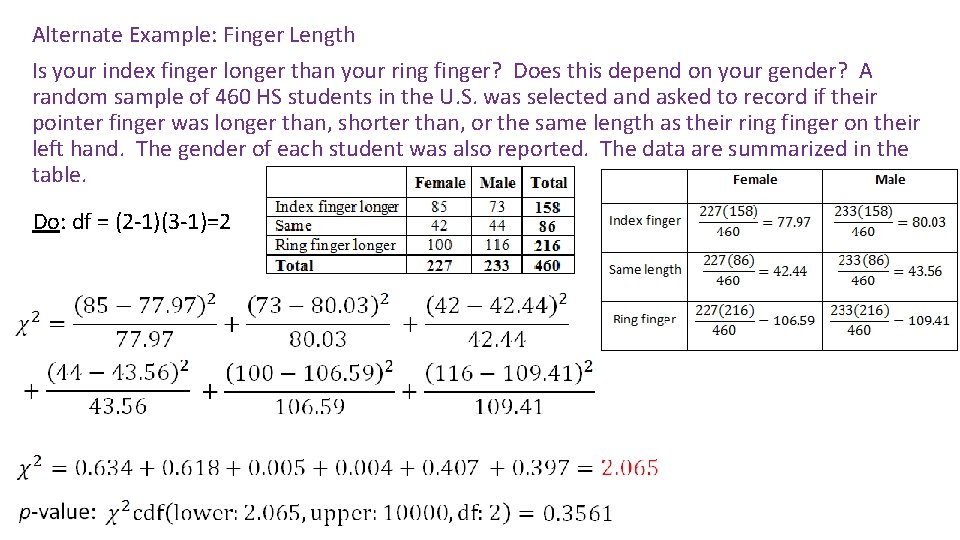 Alternate Example: Finger Length Is your index finger longer than your ring finger? Does