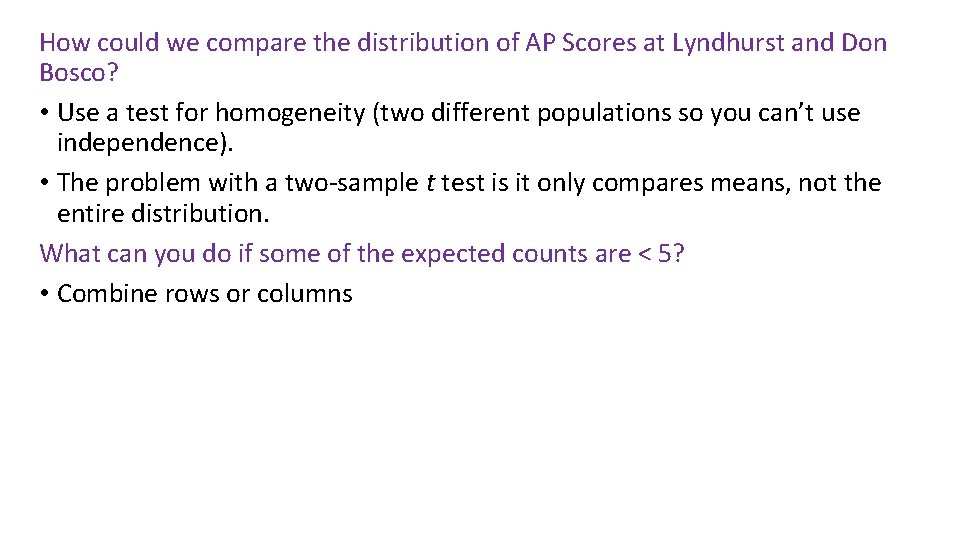 How could we compare the distribution of AP Scores at Lyndhurst and Don Bosco?