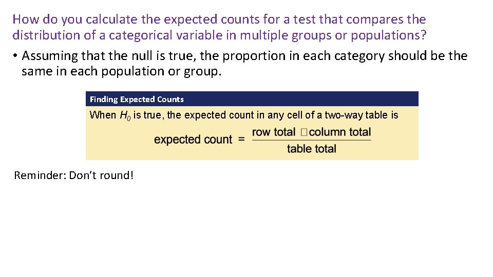 How do you calculate the expected counts for a test that compares the distribution