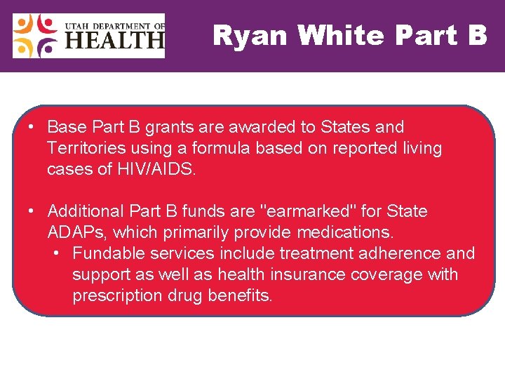 Ryan White Part B • Base Part B grants are awarded to States and