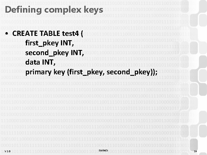 Defining complex keys • CREATE TABLE test 4 ( first_pkey INT, second_pkey INT, data Defining complex keys • CREATE TABLE test 4 ( first_pkey INT, second_pkey INT, data