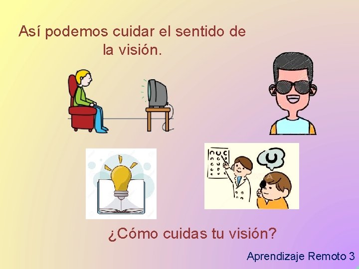 Así podemos cuidar el sentido de la visión. ¿Cómo cuidas tu visión? Aprendizaje Remoto