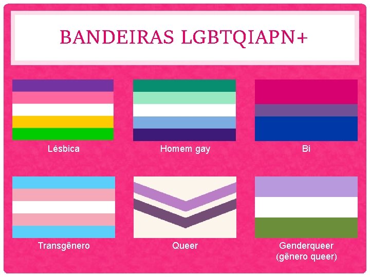 BANDEIRAS LGBTQIAPN+ Lésbica Homem gay Bi Transgênero Queer Genderqueer (gênero queer) 
