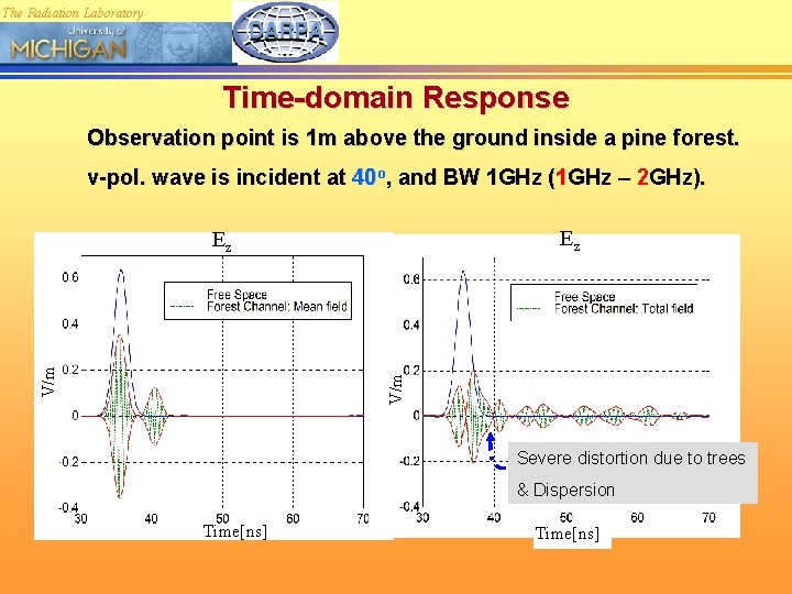 The Radiation Laboratory Time-domain Response Observation point is 1 m above the ground inside