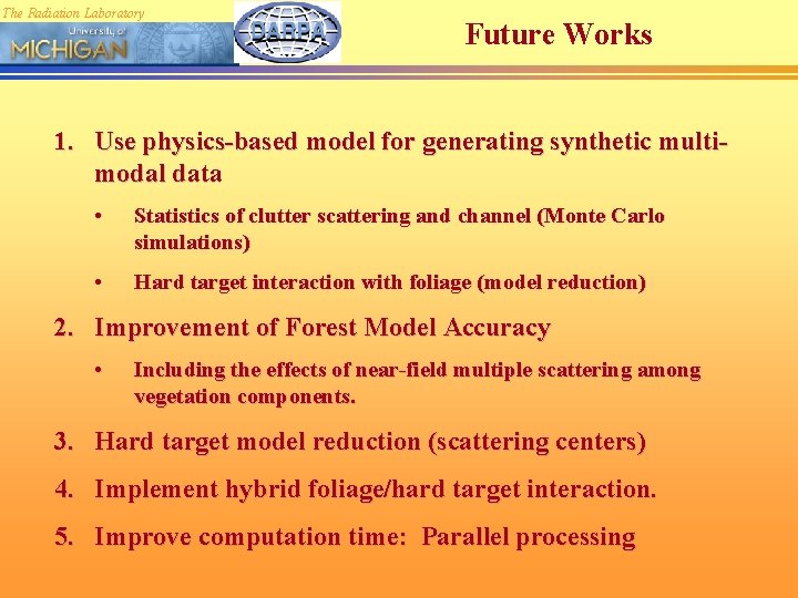 The Radiation Laboratory Future Works 1. Use physics-based model for generating synthetic multimodal data