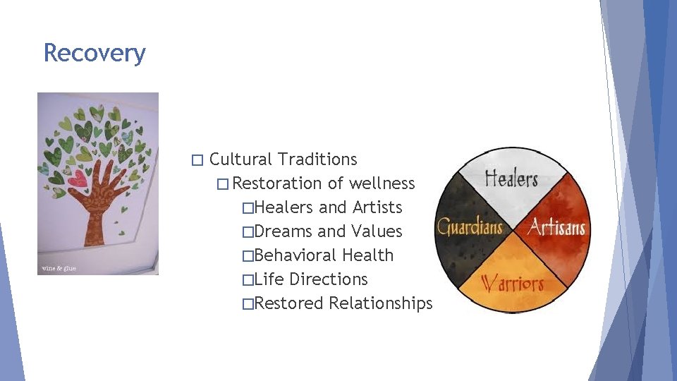 Recovery � Cultural Traditions � Restoration of wellness �Healers and Artists �Dreams and Values