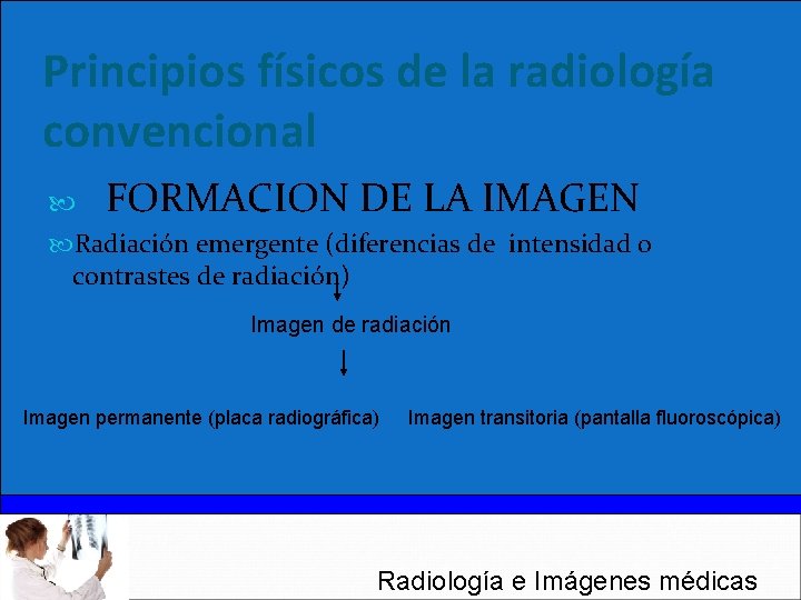 Principios físicos de la radiología convencional FORMACION DE LA IMAGEN Radiación emergente (diferencias de