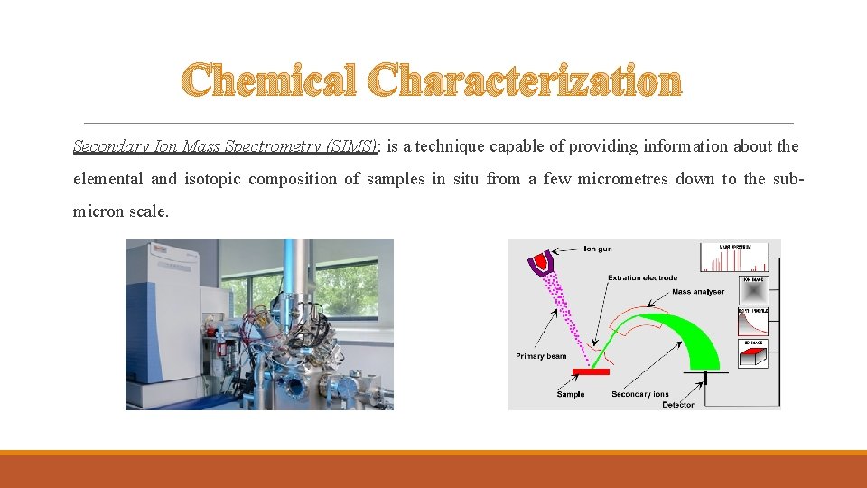 Chemical Characterization Secondary Ion Mass Spectrometry (SIMS): is a technique capable of providing information