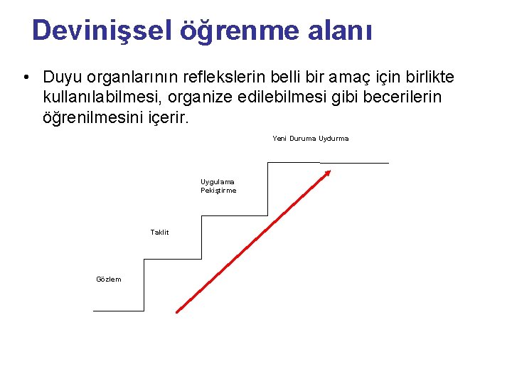 Devinişsel öğrenme alanı • Duyu organlarının reflekslerin belli bir amaç için birlikte kullanılabilmesi, organize