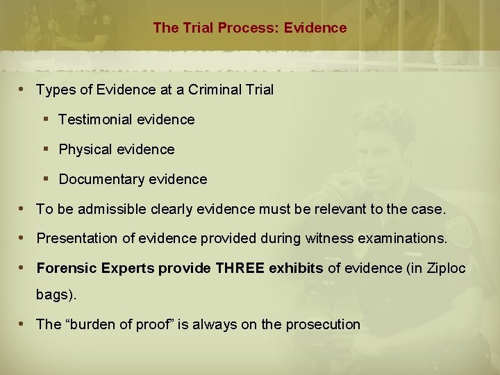 The Trial Process: Evidence Types of Evidence at a Criminal Trial § Testimonial evidence