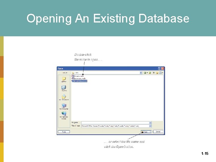Opening An Existing Database 1 -15 