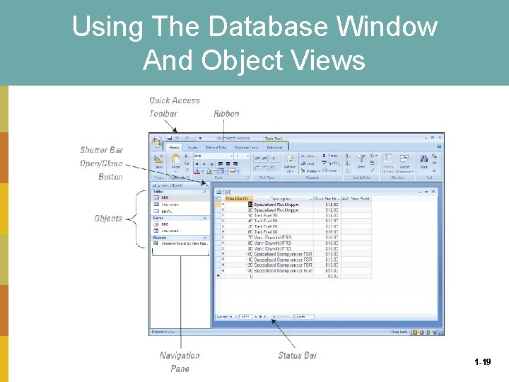 Using The Database Window And Object Views 1 -19 