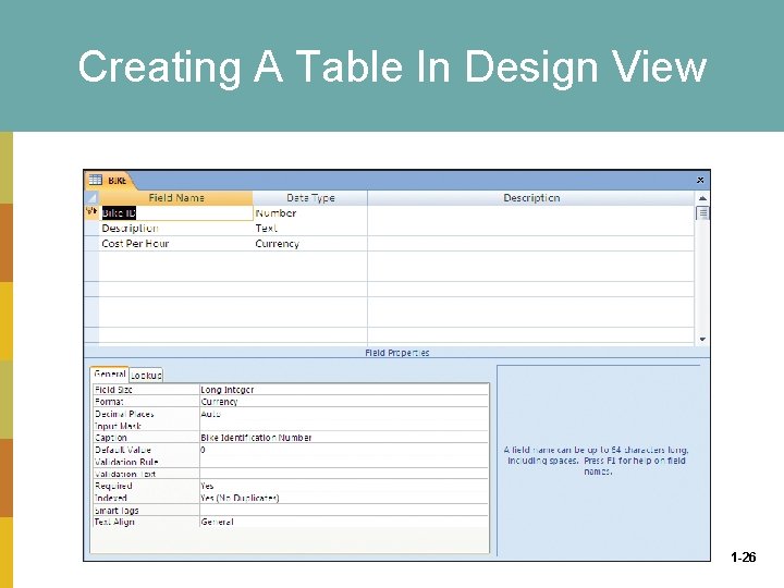 Creating A Table In Design View 1 -26 