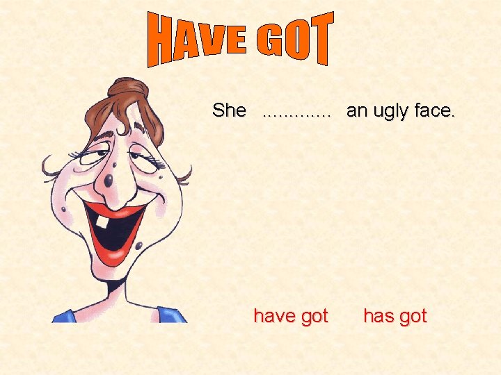 She. . . an ugly face. have got has got 