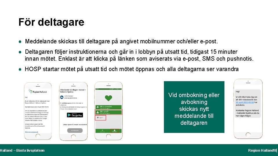 För deltagare ● Meddelande skickas till deltagare på angivet mobilnummer och/eller e-post. ● Deltagaren