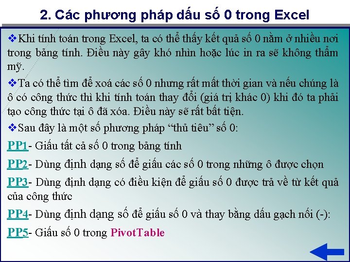 2. Các phương pháp dấu số 0 trong Excel v. Khi tính toán trong