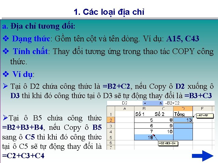 1. Các loại địa chỉ a. Địa chỉ tương đối: v Dạng thức: Gồm