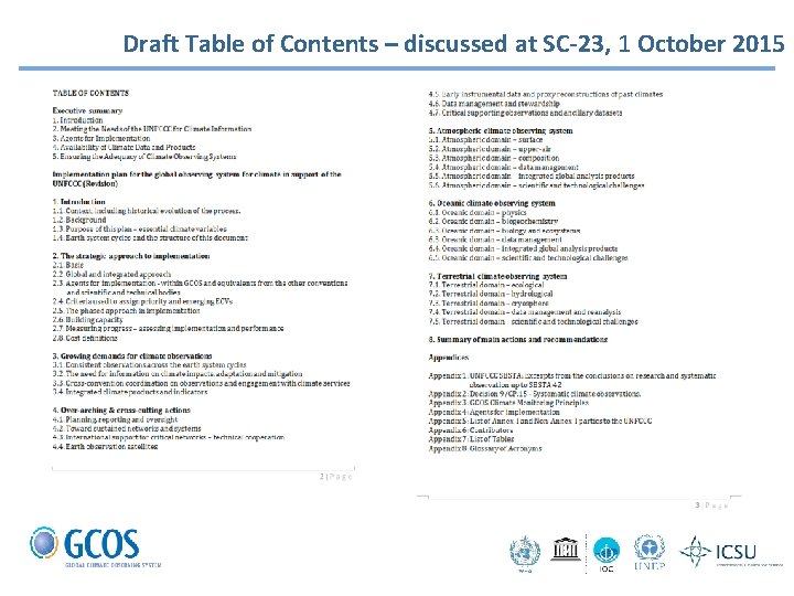 Draft Table of Contents – discussed at SC-23, 1 October 2015 