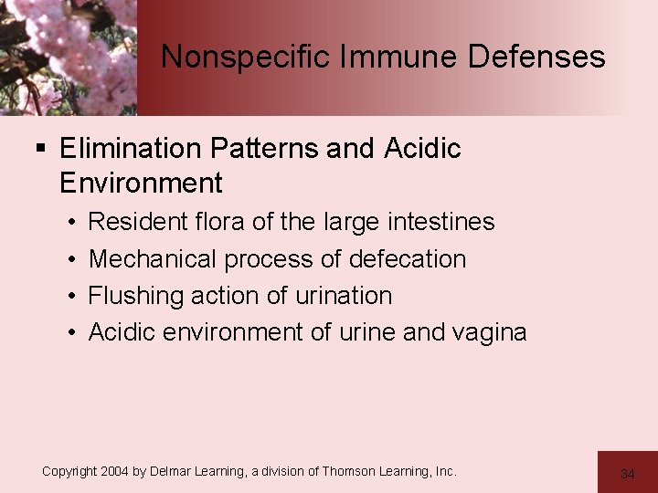 Nonspecific Immune Defenses § Elimination Patterns and Acidic Environment • • Resident flora of