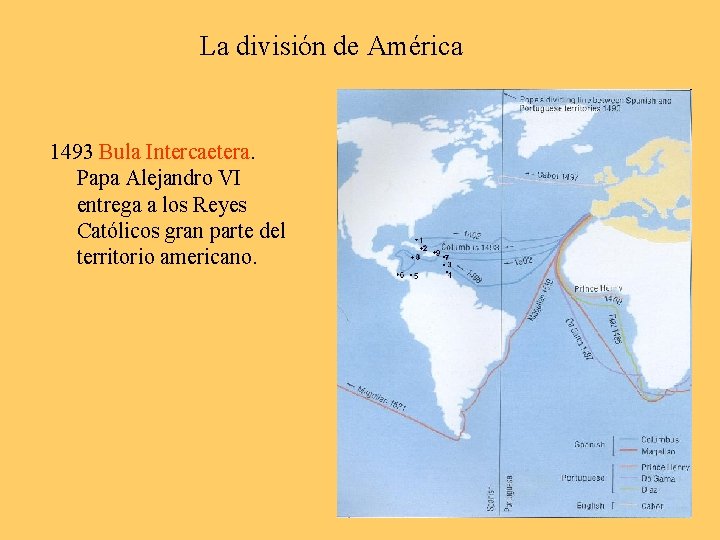 La división de América 1493 Bula Intercaetera. Papa Alejandro VI entrega a los Reyes