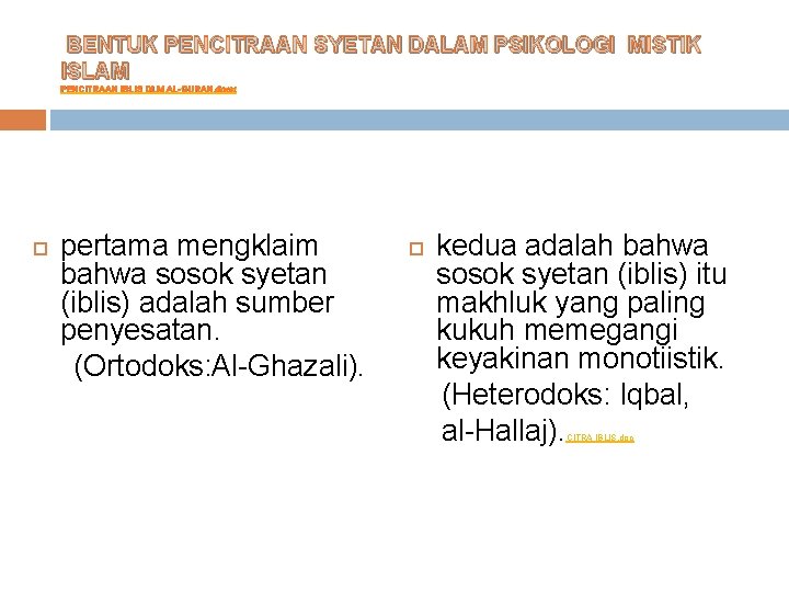 BENTUK PENCITRAAN SYETAN DALAM PSIKOLOGI MISTIK ISLAM PENCITRAAN IBLIS DLM AL-QURAN. docx pertama mengklaim BENTUK PENCITRAAN SYETAN DALAM PSIKOLOGI MISTIK ISLAM PENCITRAAN IBLIS DLM AL-QURAN. docx pertama mengklaim