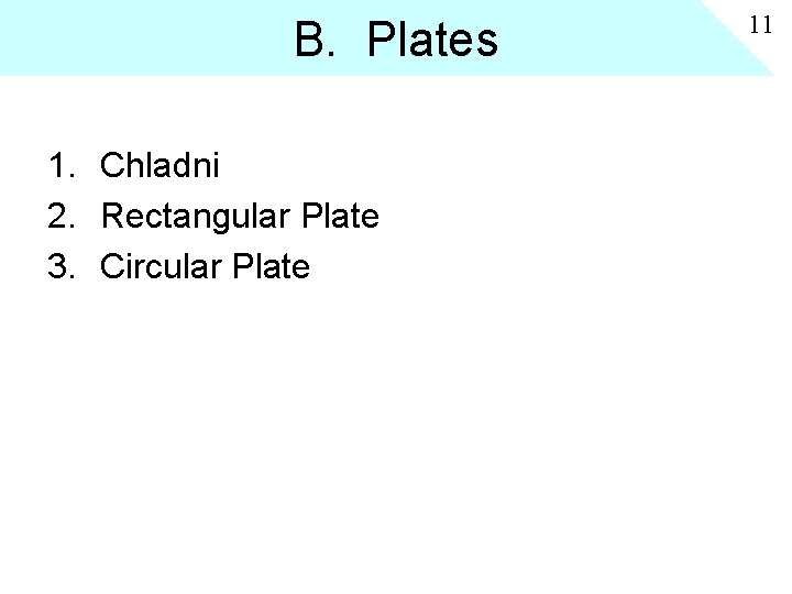 B. Plates 1. Chladni 2. Rectangular Plate 3. Circular Plate 11 