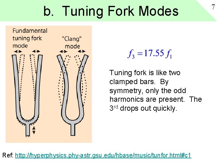 b. Tuning Fork Modes Tuning fork is like two clamped bars. By symmetry, only