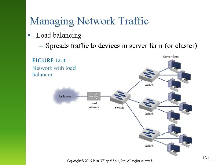 Managing Network Traffic • Load balancing – Spreads traffic to devices in server farm