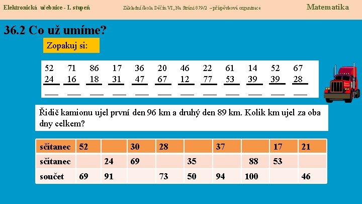 Elektronická učebnice - I. stupeň Matematika Základní škola Děčín VI, Na Stráni 879/2 –