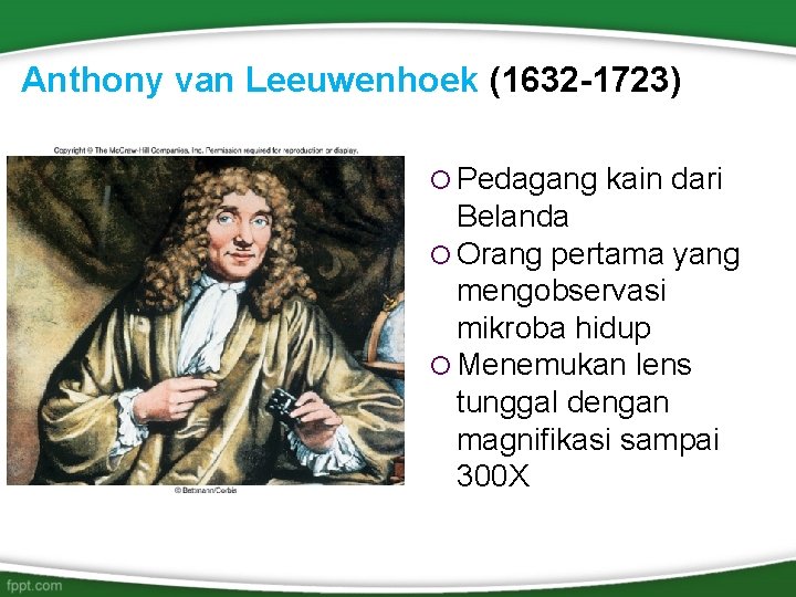 Anthony van Leeuwenhoek (1632 -1723) Pedagang Insert figure 1. 8 kain dari Belanda Orang