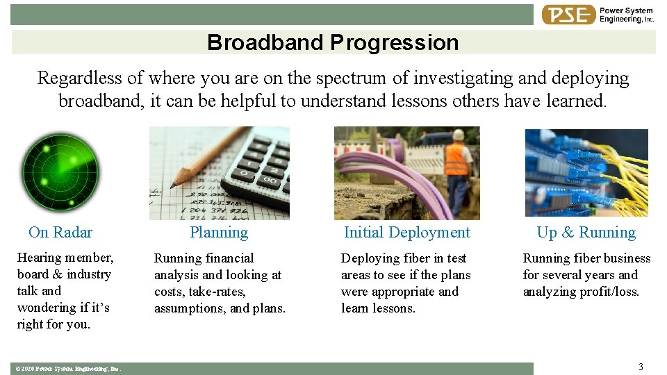 Broadband Progression Regardless of where you are on the spectrum of investigating and deploying