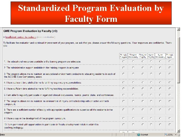 Standardized Program Evaluation by Faculty Form Department of Graduate Medical Education (GME) 
