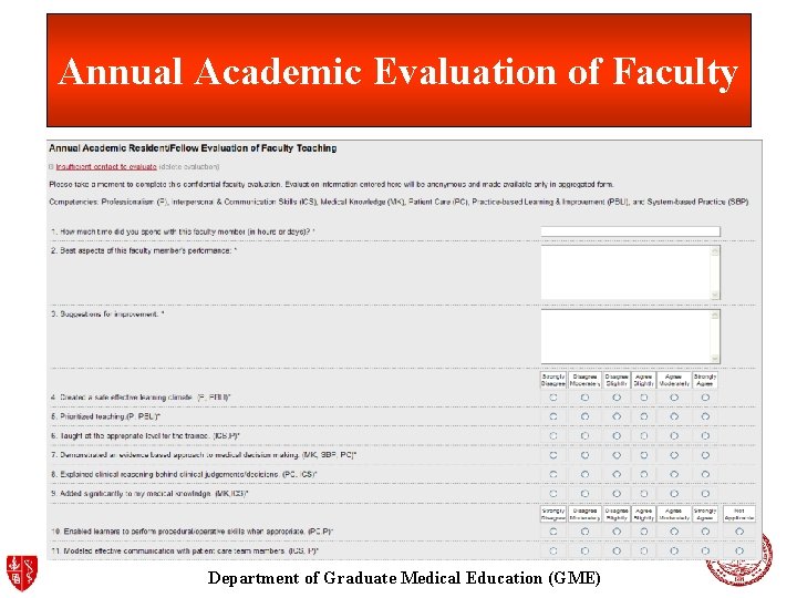Annual Academic Evaluation of Faculty Department of Graduate Medical Education (GME) 