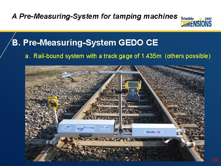 A Pre-Measuring-System for tamping machines B. Pre-Measuring-System GEDO CE a. Rail-bound system with a