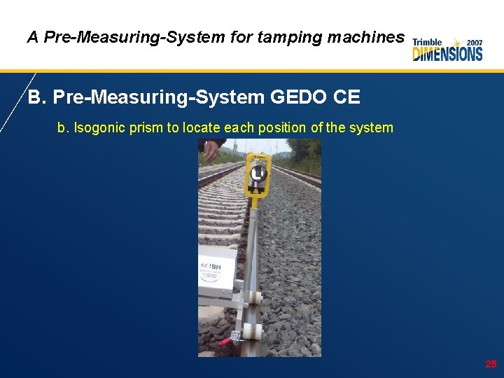 A Pre-Measuring-System for tamping machines B. Pre-Measuring-System GEDO CE b. Isogonic prism to locate